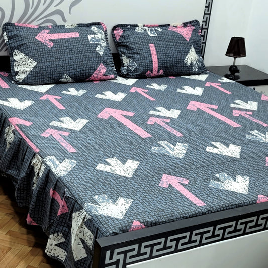 3Pc Frill Stitched Bedsheet Set – Export Cotton | Elegant 2-Sided Frill Design