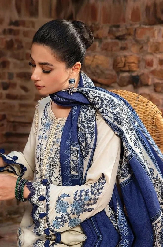 Maria B Winter Collection 3PC Dhanak Embroidered Suit with Pashmina Shawl